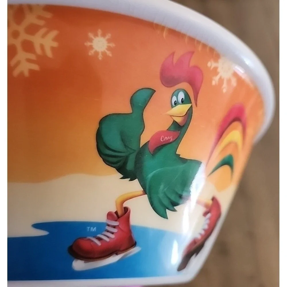 Kelloggs 2014 Team USA Olympic Corny the Rooster Ice Skating Cereal Bowl Promo